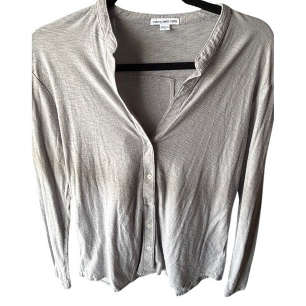 Standard James Perse Gray Slub‎ Cotton Modal Button Down V-Neck Shirt  Size 2